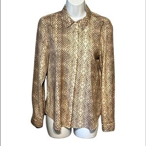 Donna Karan Exotic Snake Print Top Button Front Long Sleeve Designer Shirt Small